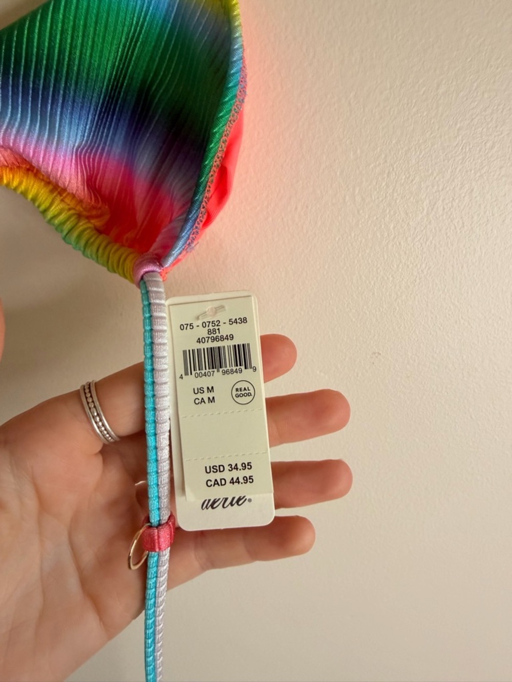 aerie Multicolor Ribbed Triangle Bikini Top - Picture 2 of 4
